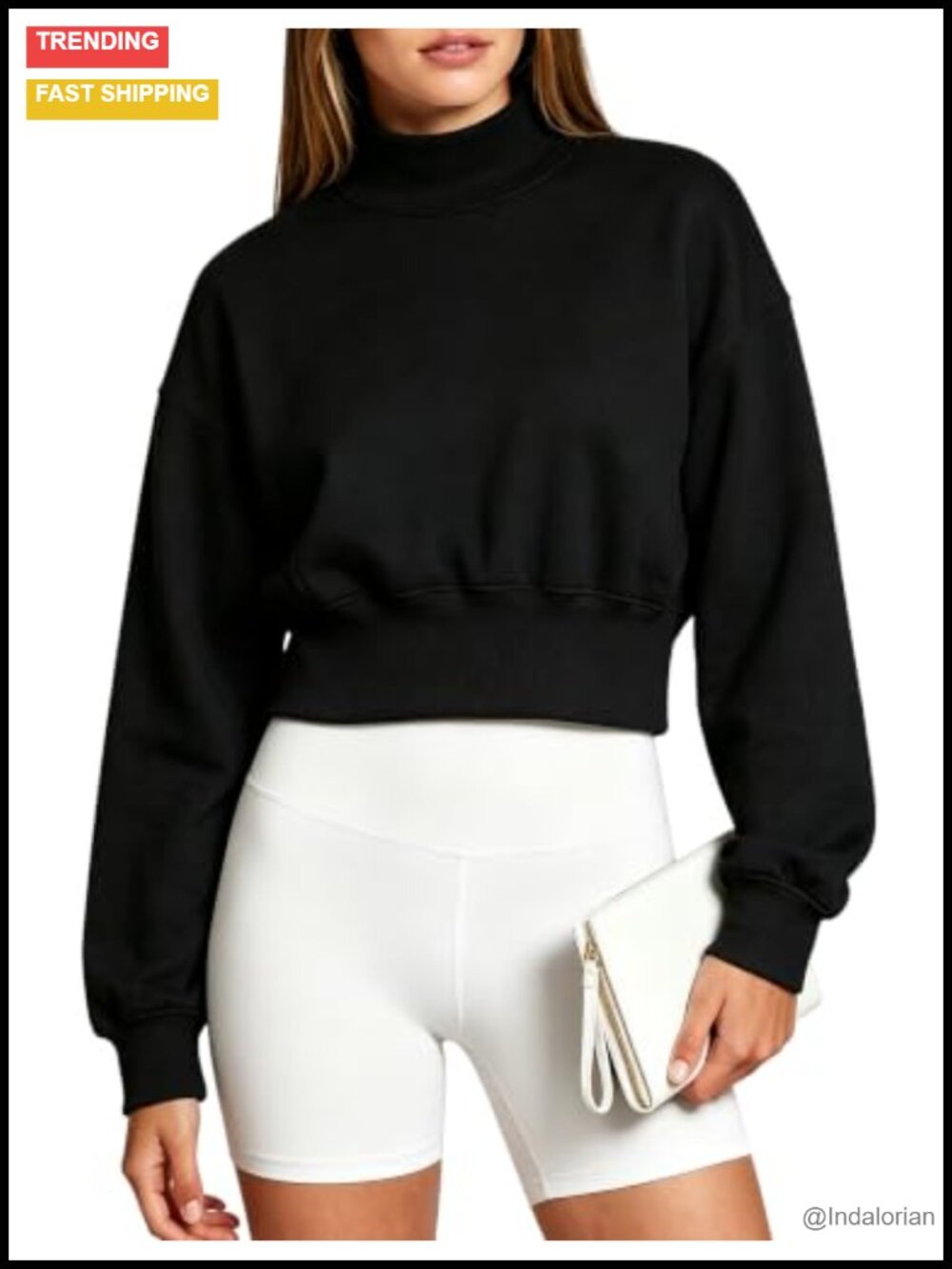 Women's Cropped Mock Neck Sweatshirt Fleece Lined Long Sleeve Athletic Pullover